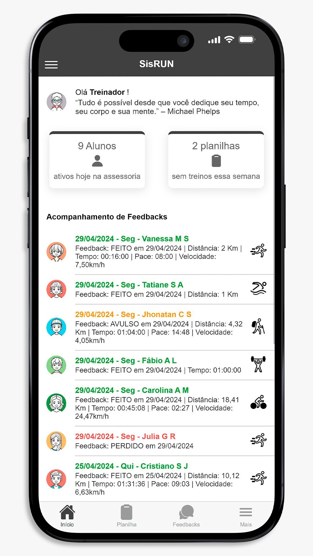 SisRUN Coach - Tela Inicial